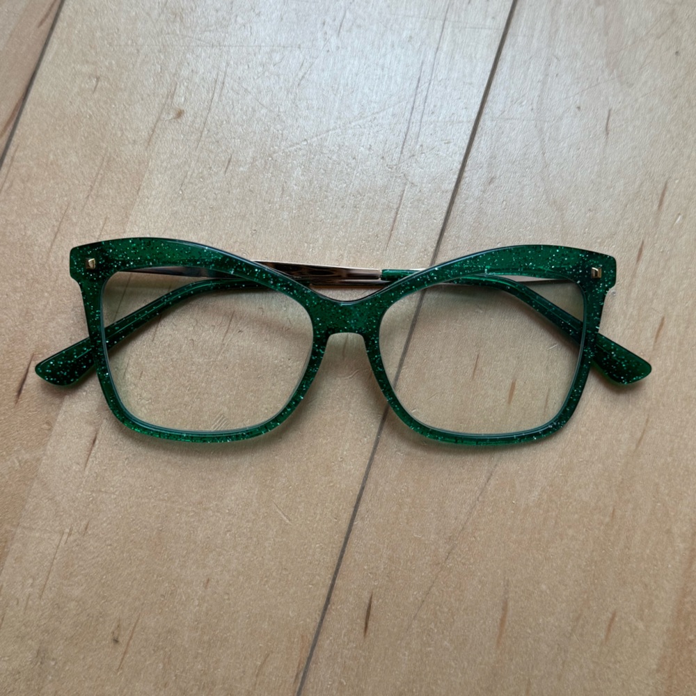 Green Sparkly non-perception fashion glasses with blue light coating